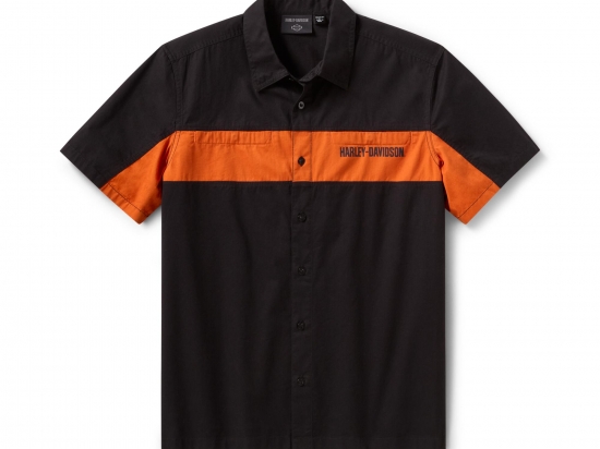 SHIRT-WOVEN,BLACK/ORANGE