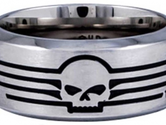STEEL SKULL WITH LINES BAND RING SIZE 14