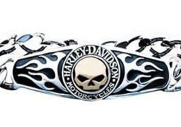 WILLIE G SILVER WITH 14 KT GOLD INLAY SKULL FLAME HD BRACELET