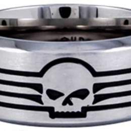 STEEL SKULL WITH LINES BAND RING SIZE 14
